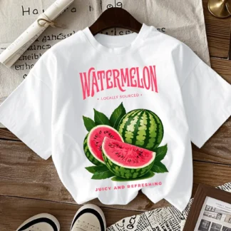 Camiseta con estampado suculoso y refrescante de sandía para mujer, ropa informal de algodón con cuello redondo, Top informal de moda, camiseta de Hip Hop