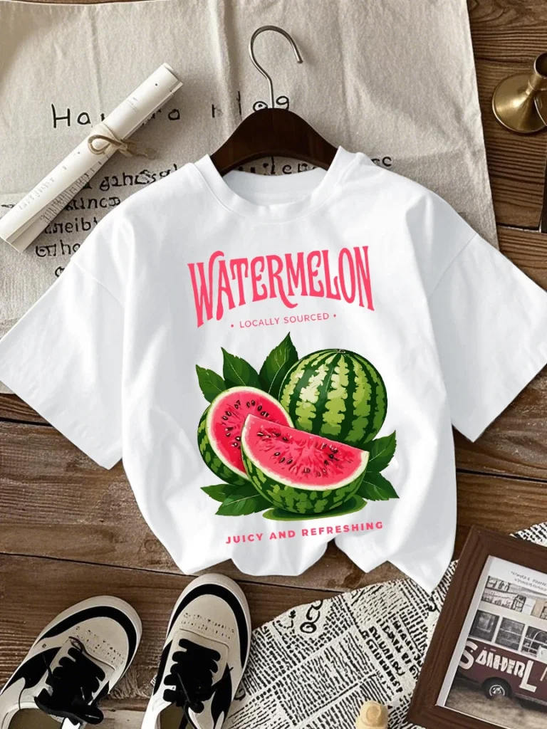 Camiseta con estampado suculoso y refrescante de sandía para mujer, ropa informal de algodón con cuello redondo, Top informal de moda, camiseta de Hip Hop