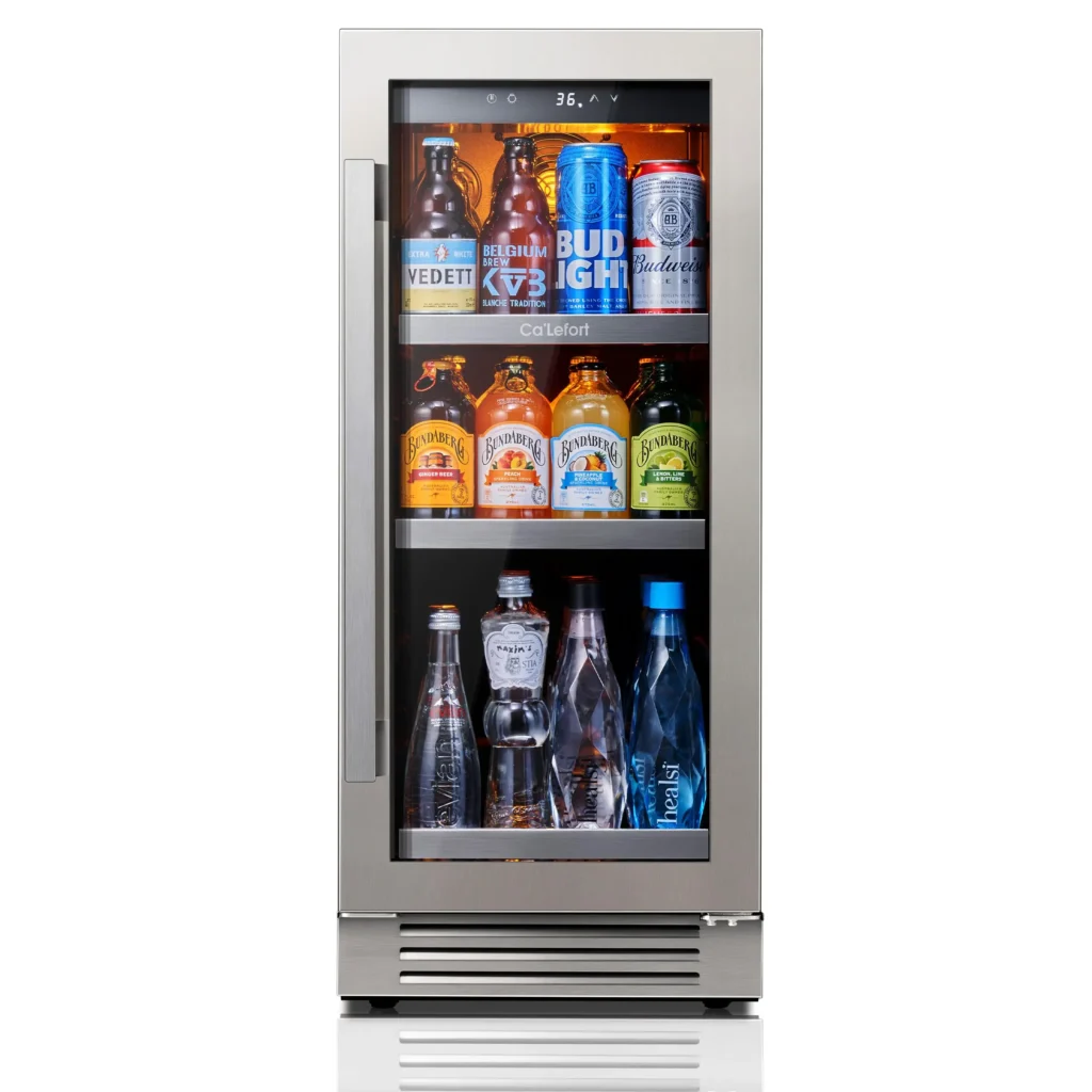 Ca'Lefort Frigorífico y enfriador de vino de 85 L: elegante refrigerador con compresor para almacenamiento de bebidas con cerradura de temperatura y diseño ecológico