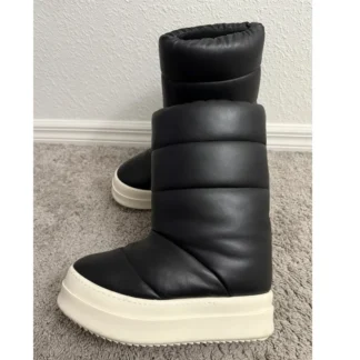 Botas de nieve hinchadas con plataforma sin cordones para hombre, botas cálidas a media pantorrilla, suela gruesa, zapatos informales impermeables, color negro, invierno 2026