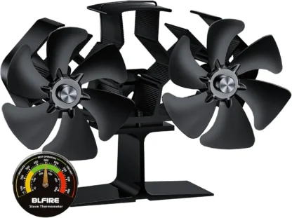 Ventilador de estufa de leña accionado por calor, motor dual termoeléctrico con termómetro