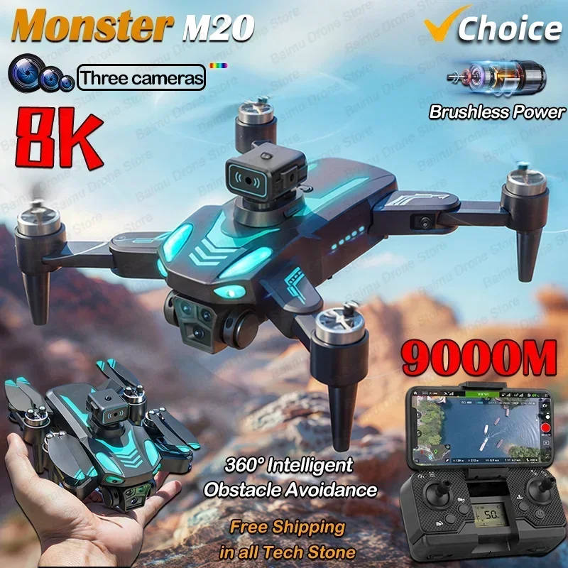Nuevo Dron Monster M20 8K cámara HD profesional sin GPS cuadricóptero plegable evitación de obstáculos sin escobillas RC Dron juguete