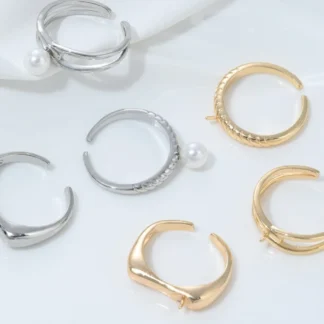 Bolsa de 14K de oro auténtico, soporte de cuentas de medio agujero, soporte de anillo giratorio hecho a mano, accesorios de anillo abierto de perlas adhesivas DIY