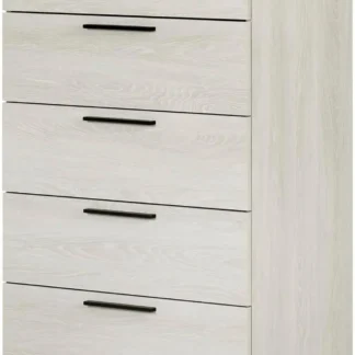 Cómoda esencial de 5 cajones con acabado en roble invernal