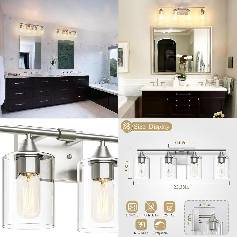Accesorios de tocador modernos de níquel cepillado de 4 luces para baño, apliques de pared, espejos, dormitorios, salas de estar y pasillos