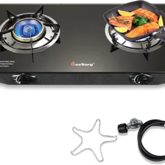 Estufa de propano de 2 quemadores, encendido automático de 28800 BTU con vidrio templado para acampar, RV, cocina de emergencia