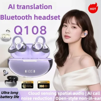 AI traducción Q108 auriculares inalámbricos con Clip para la oreja Bluetooth 6,1 auriculares abiertos auriculares deportivos con Clip IPX5 impermeables AI-Bass