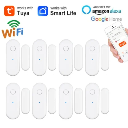 Tuya-Detector de apertura de puerta con WiFi, Sensor de ventana inteligente, aplicación Smart Life, alertas en tiempo Real, alarma de seguridad antirrobo para el hogar, compatible con Alexa