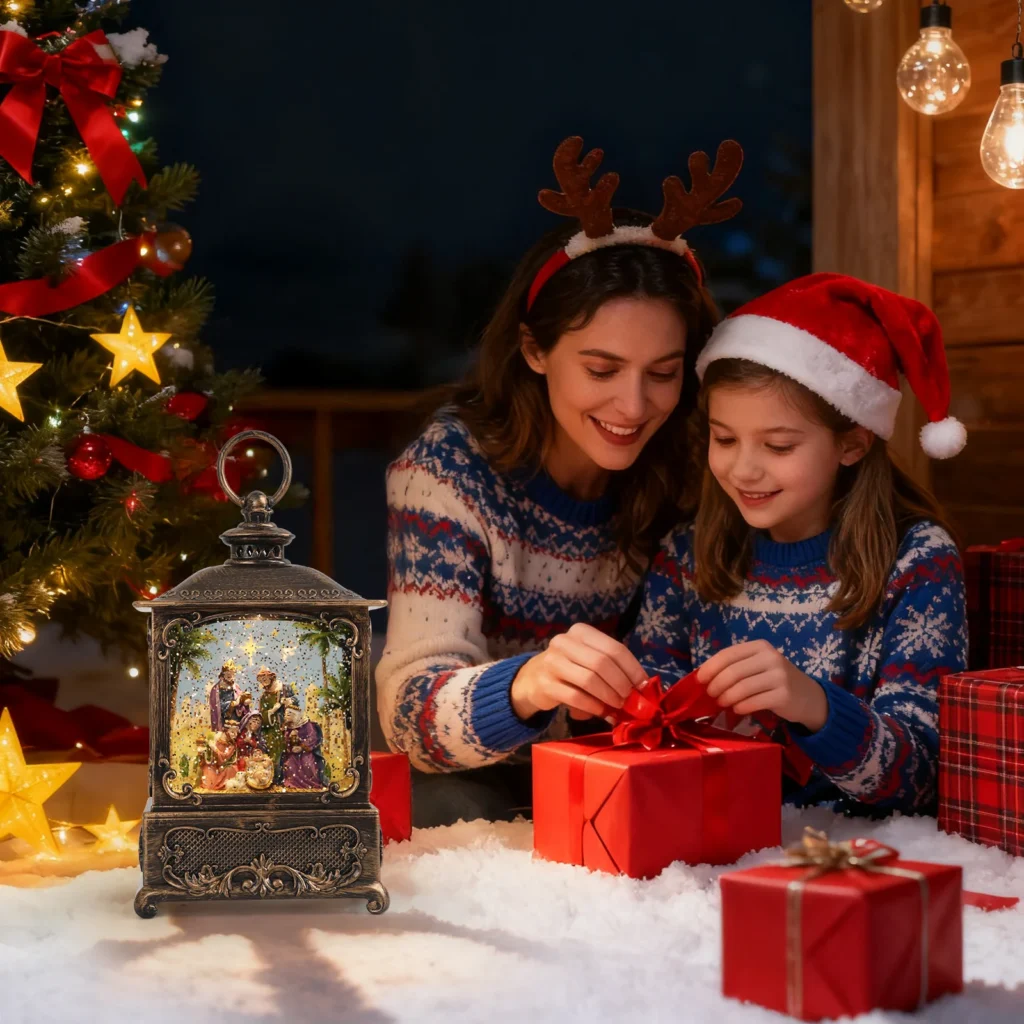 Linterna musical navideña bidireccional con batería/globo de nieve USB con melodías relajantes para el hogar, el dormitorio y los regalos navideños