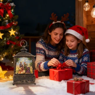 Linterna musical navideña bidireccional con batería/globo de nieve USB con melodías relajantes para el hogar, el dormitorio y los regalos navideños
