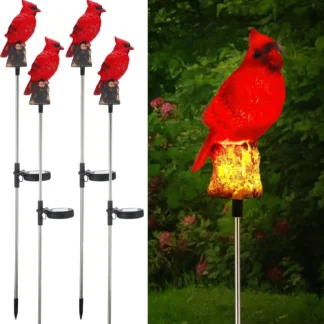 Paquete de 4 luces solares de estaca cardeal, decoración de jardín de pájaros rojos para caminos al aire libre, regalos de Navidad de Acción de Gracias
