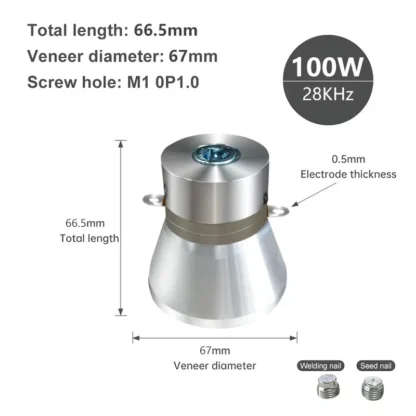 Transductor piezoeléctrico ultrasónico, oscilador vibrador, piezas de limpiador Industrial para tablero de controlador de baño de ultrasonido, 100W, 28KHz