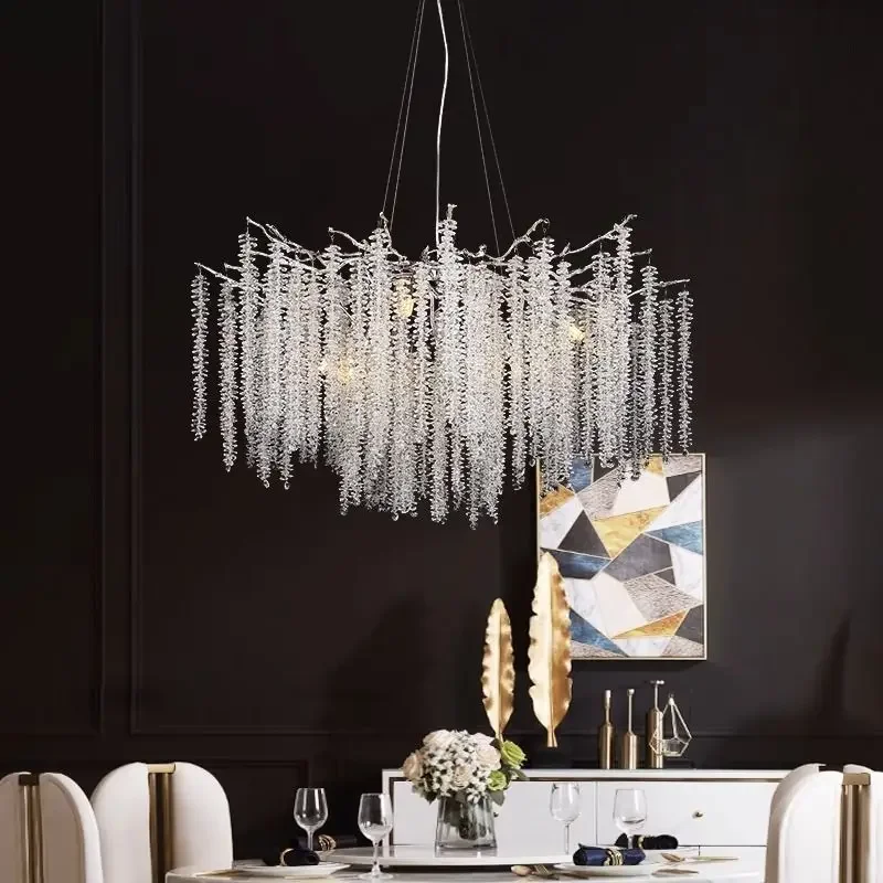 SANDYHA-candelabros de lujo de plata y cristal, luces colgantes de rama francesa elegantes, decoración LED para el hogar, sala de estar y comedor