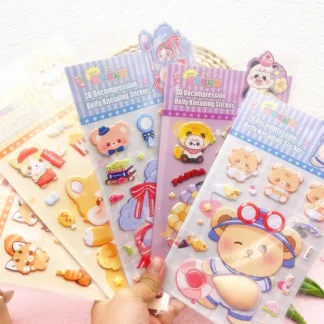 4 paquetes de pegatinas blandas de barriga de animal suave, táctiles de barriga de panda y conejito 3D, diversión para el diario para aliviar el estrés, material de espuma creativo