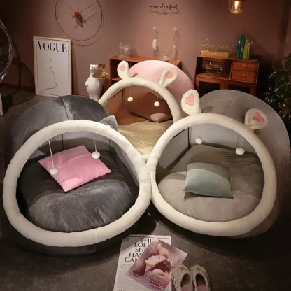 Sofá para persona perezosa en el suelo, cojines navideños con forma de nido de gato, cojín para sentarse, tienda de campaña de felpa de gran tamaño para adultos y niños, casa acogedora