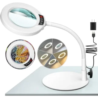 Lupa de cuello de cisne flexible manos libres con luz para manualidades, hobby, pintura, trabajo cercano - Blanco