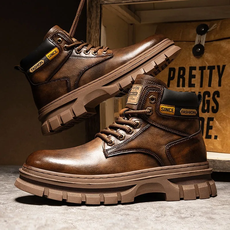 Botines de plataforma Vintage para Hombre, Botas de cuero Chelsea británicas para otoño e invierno, Botas de trabajo informales cálidas antideslizantes para exteriores, Botas para Hombre