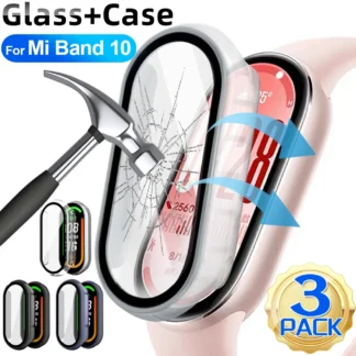 Funda 2 en 1 + protectores de pantalla de vidrio templado para Xiaomi Band 10 HD, cubierta protectora dura antiarañazos para PC para Mi Band 10