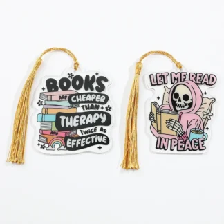 Marcapáginas acrílico de calavera de Halloween con borlas, marcador de página de libro de lectura a la moda para estudiantes, profesores, suministros de papelería escolar, regalos