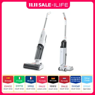 ILIFE W90 Lavado de fregona inteligente en seco y húmedo inalámbrico, succión de 5500 Pa, autolimpieza de 1 minuto, tanque de agua doble grande