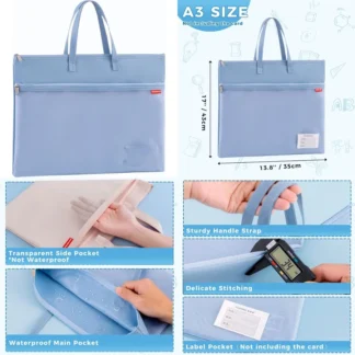 Bolsa colgante de malla con cremallera tamaño A3, bolsa grande de doble bolsillo impermeable para archivos con asa para proyecto de rompecabezas, viaje de punto de cruz a