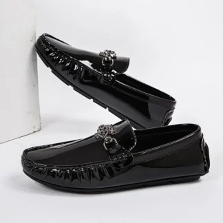 Mocasines de boda de lujo, zapatos para hombre, zapatos de charol, zapatos sin cordones de diseñador para hombre, tenis descalzos para hombre, negro y dorado