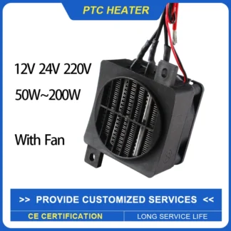 Calentador PTC aislado, calentador termostático de cerámica de 12V ~ 220V 50W ~ 200W con ventilador, elemento calefactor para incubadora de huevos, impresora 3D