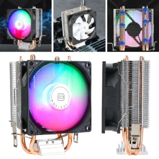 Enfriador de CPU de 90mm con 2 tubos de calor, ventilador de refrigeración silencioso Rainbow RGB, ventilador de refrigeración de CPU de 3 pines para Intel 1150/1151/1155/1156/1200 AMD AM2