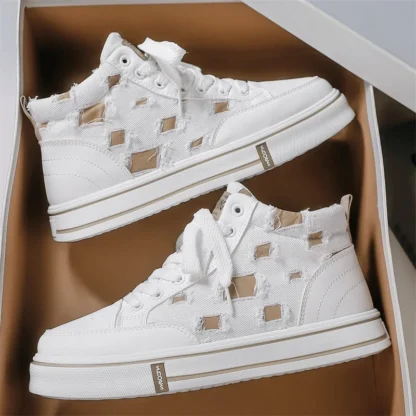 Zapatos altos de otoño con lona multicolor, tacones planos transpirables, nuevas zapatillas informales con cordones, modernas y versátiles