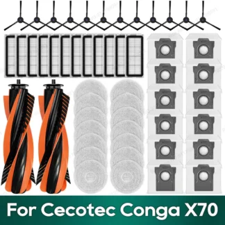Compatible con recambios Cecotec Conga X70, cepillo principal, filtro Hepa, bolsa de polvo, paño de mopa, Kit de piezas de repuesto