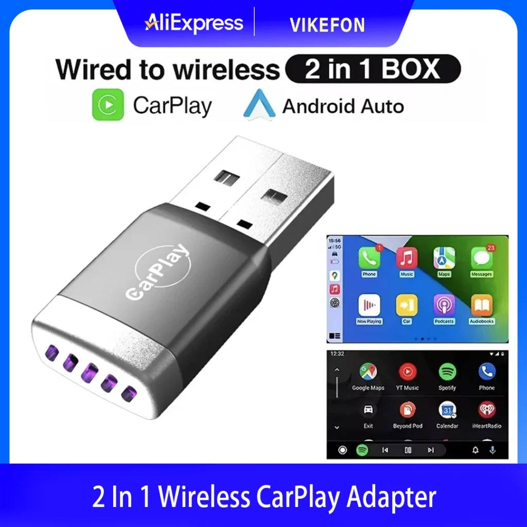 Dongle CarPlay inalámbrico 2 en 1, adaptador inalámbrico para Android Auto, caja inteligente AI, sistemas inteligentes para coche con CarPlay con cable