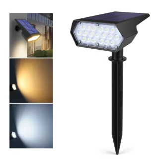 Foco LED Solar con batería de gran capacidad, blanco frío/blanco cálido, conmutable con 2 modos de iluminación para jardín al aire libre, patio de césped