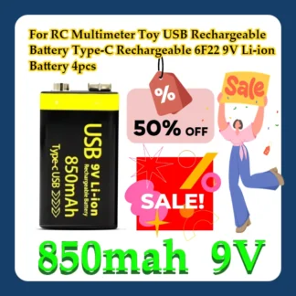 Para RC multímetro juguete USB 9V batería recargable 850mAh tipo C recargable 6F22 9V batería de iones de litio 4 Uds