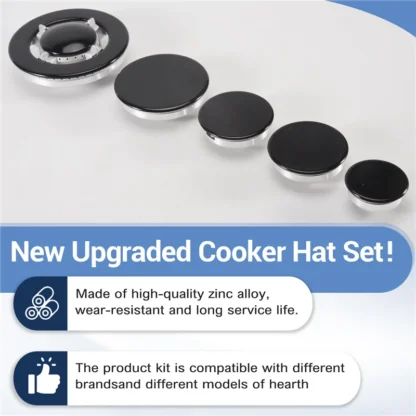 【Favorito del comprador】Tapas para quemador de estufa de Gas, Juego de tapas para quemador de estufa de Gas de 5 PS,Tapas para quemador para cubiertas superiores de estufa SABAF de repuesto para