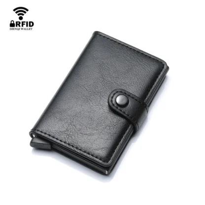 Tarjeteros de crédito de negocios con tapa automática, 10 ranuras para tarjetas, tarjetero de cuero de lujo, caja de Metal para hombres, billeteras antirrobo para tarjetas VIsit
