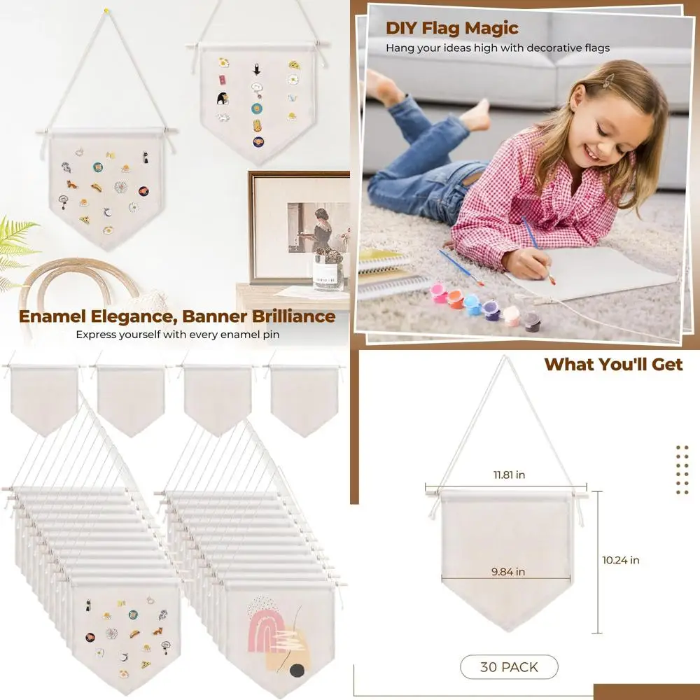 Juego de 30 pancartas de lona: tapizes decorativos para exhibiciones de bricolaje y colecciones de pines esmaltados