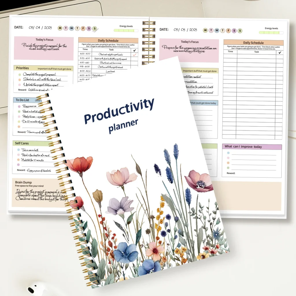 Planificador de productividad B5, organizador diario y semanal con prioridades, lista de tareas pendientes, horario, diario de portada floral para gestión del tiempo