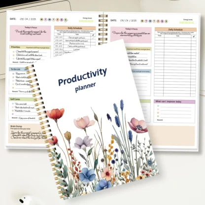 Planificador de productividad B5, organizador diario y semanal con prioridades, lista de tareas pendientes, horario, diario de portada floral para gestión del tiempo