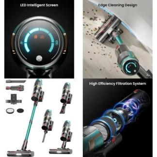 Aspiradora inalámbrica de alta potencia de 580W 48KPA, tiempo de ejecución de 65 minutos, pantalla LED, ideal para mascotas, alfombras y suelos
