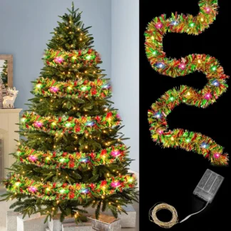 Árbol de Navidad decoración del hogar guirnalda gruesa colgante adecuada para oropel de Navidad guirnalda metálica brillante con luces LED