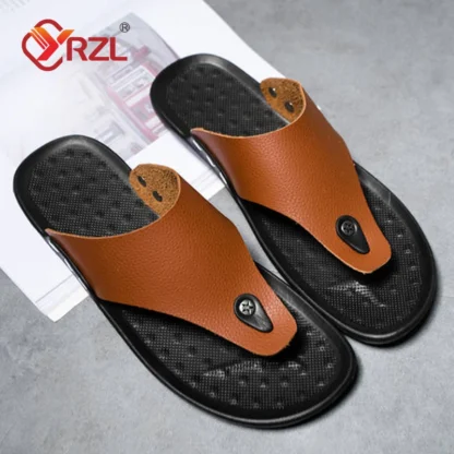YRZL Zapatillas Chanclas de verano para hombres Zapatillas de playa Sandalias marrones Zapatos cómodos Zapatos de baño antideslizantes Diapositivas para hombre