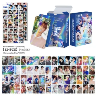 Juego de tarjetas Flash láser TWS Kpop Boy Group, colección de tarjetas fotográficas LOMO de doble cara de estrella coreana con pegatinas, 124 Uds.