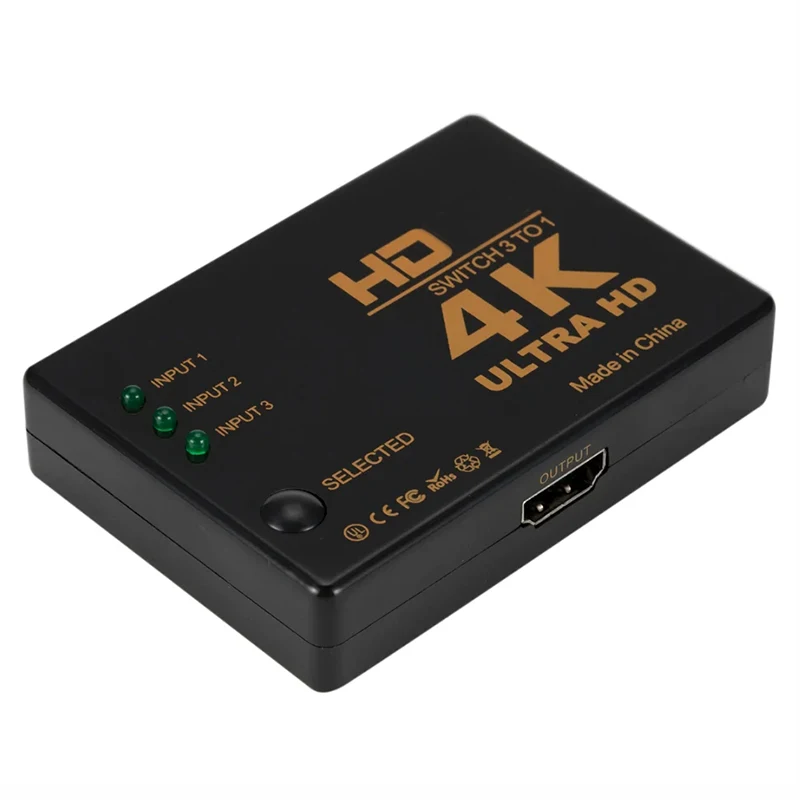 Conmutador 3 en 1 compatible con HDMI, conmutador 4K Full HD 1080P, divisor de Cable de vídeo para TV Box, HDTV, PC, convertidor adaptador de concentrador 1x3