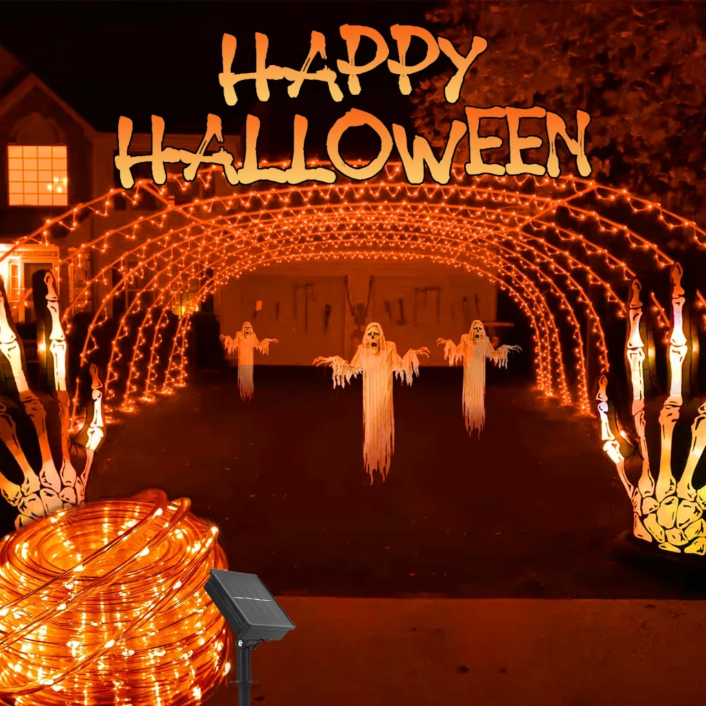 Cuerda de tubo Solar para exteriores, luces de hadas con 8 modos, 12m, 100Led, para jardín, Halloween, Navidad
