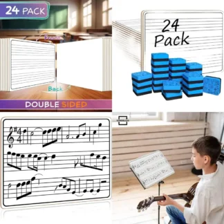 Tableros de regazo blancos de doble cara de 9x12 con personal musical para niños, estudiantes y músicos, incluye borradores