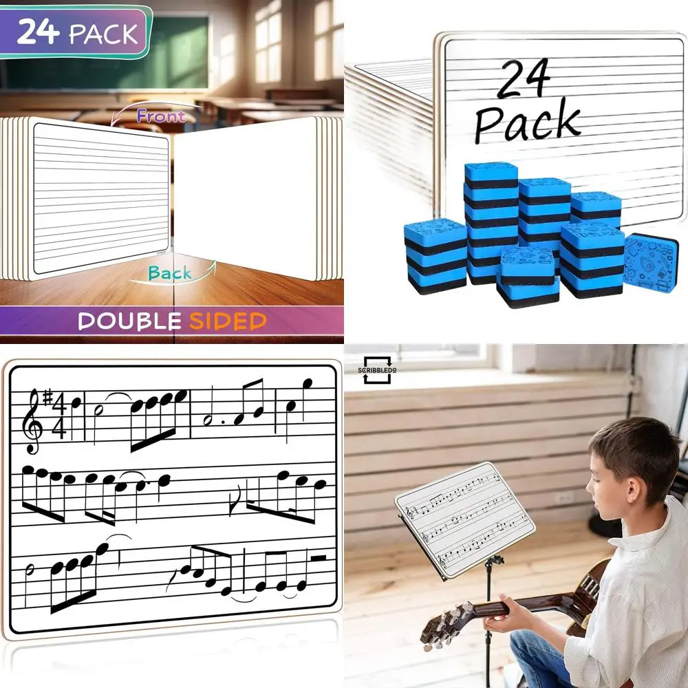 Tableros de regazo blancos de doble cara de 9x12 con personal musical para niños, estudiantes y músicos, incluye borradores