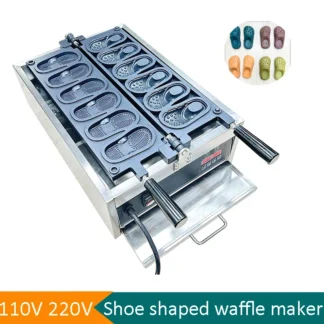 Máquina para hacer gofres con forma de zapatos eléctricos comerciales, nuevo diseño, acero inoxidable, 6 uds., equipo para aperitivos y gofres para desayuno