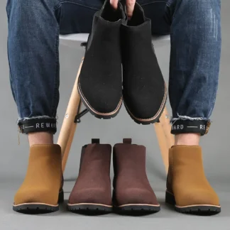 Botas de tobillo para hombre, botas de cuero de ante de estilo británico, botas Chelsea de moda para hombres, botas de vestir de negocios, botines casuales de caña alta