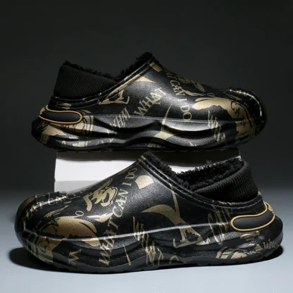 Zapatos cálidos de algodón para hombre, zapatillas de tacón envolvente, Zapatillas de felpa, zapatillas de invierno antideslizantes impermeables, Zapatillas de casa con plataforma deslizantes para hombre