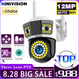 Yoosee-cámara de seguridad inalámbrica para exteriores, dispositivo de seguimiento automático, Audio bidireccional, visión nocturna a Color, tres lentes, pantalla Dual, PTZ, Wifi, 12MP